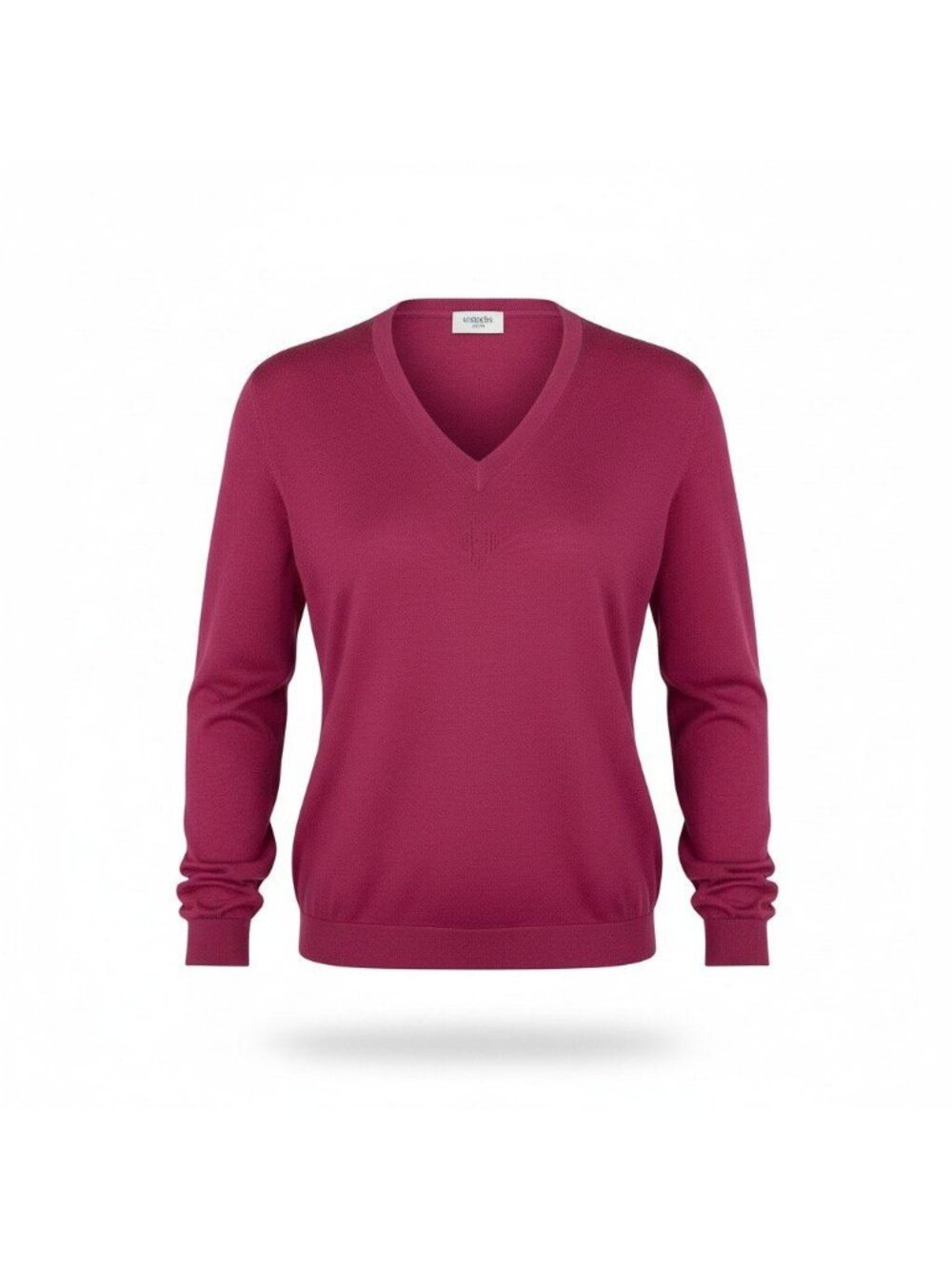 Hermes Front Logo Knit Sweater Long Sleeve H V-neck Pink Cotton Silk